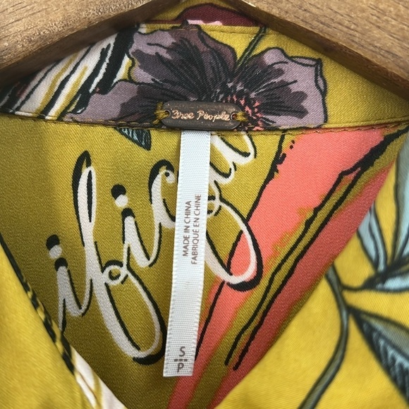 Free People - Silky Nights Floral And Birds Button Down Oversized Blouse Small - Picture 9 of 11